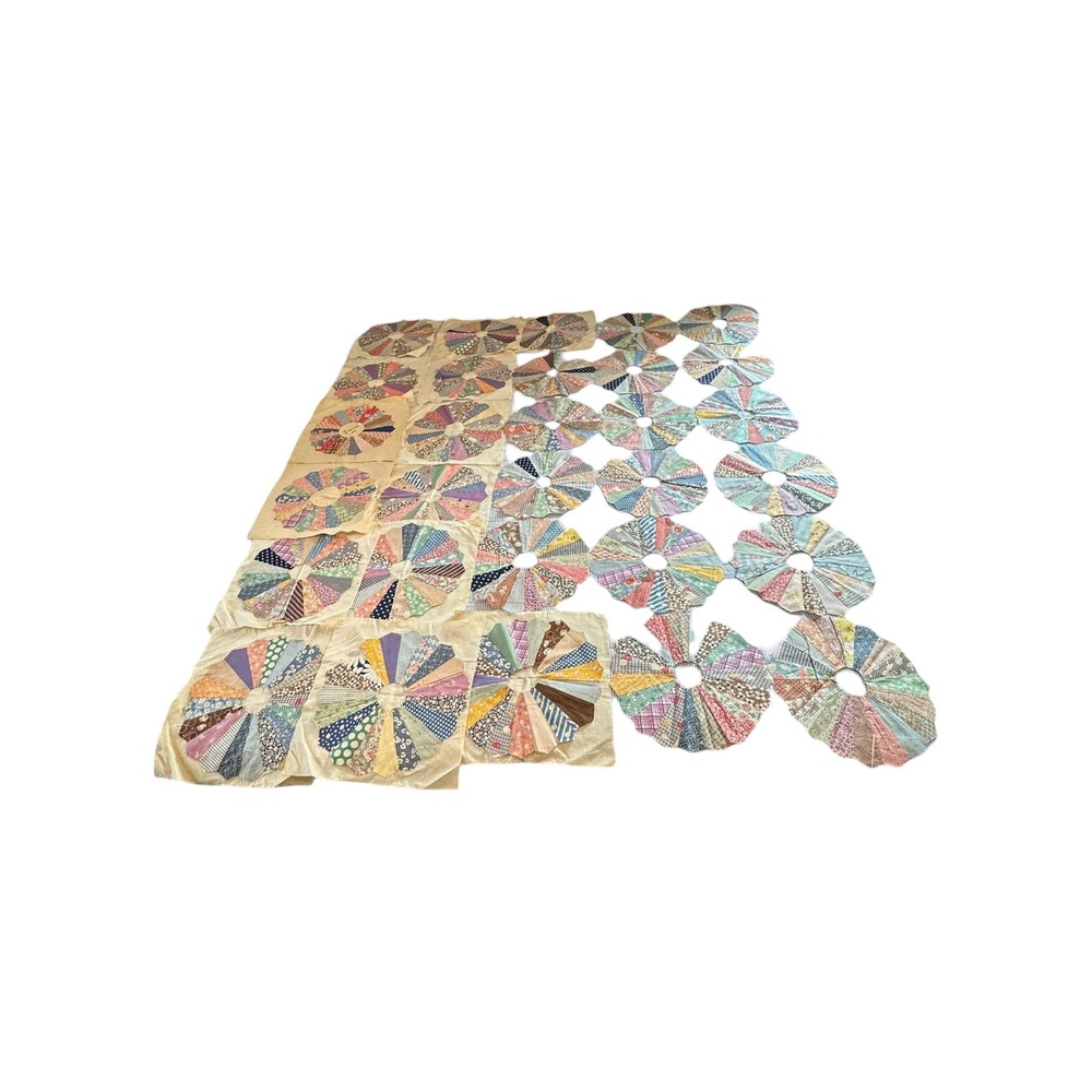 Vintage Dresden‎ Plate Quilt Blocks 12" Hand Stitched Multicolor